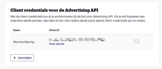 Bol.com advertising client ID and secret ID