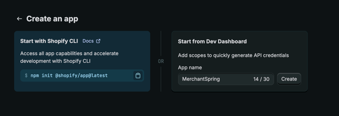 Shopify Create an app