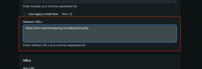 Shopify Redirect URL